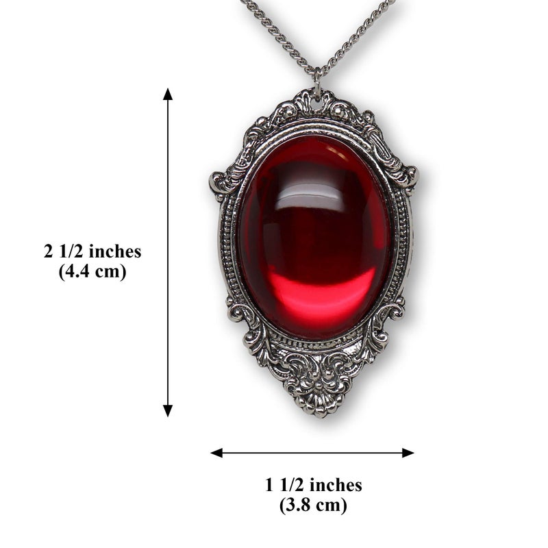 Real Metal Blood Red Cabochon in Silver Finish Pewter Frame Pendant Necklace - Image 3